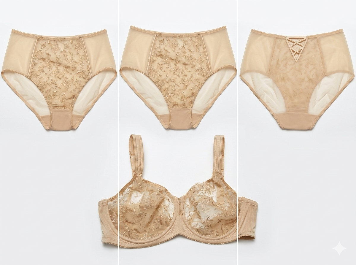 Ensemble Lingerie Dentelle Beige UJ7025-PJ7025