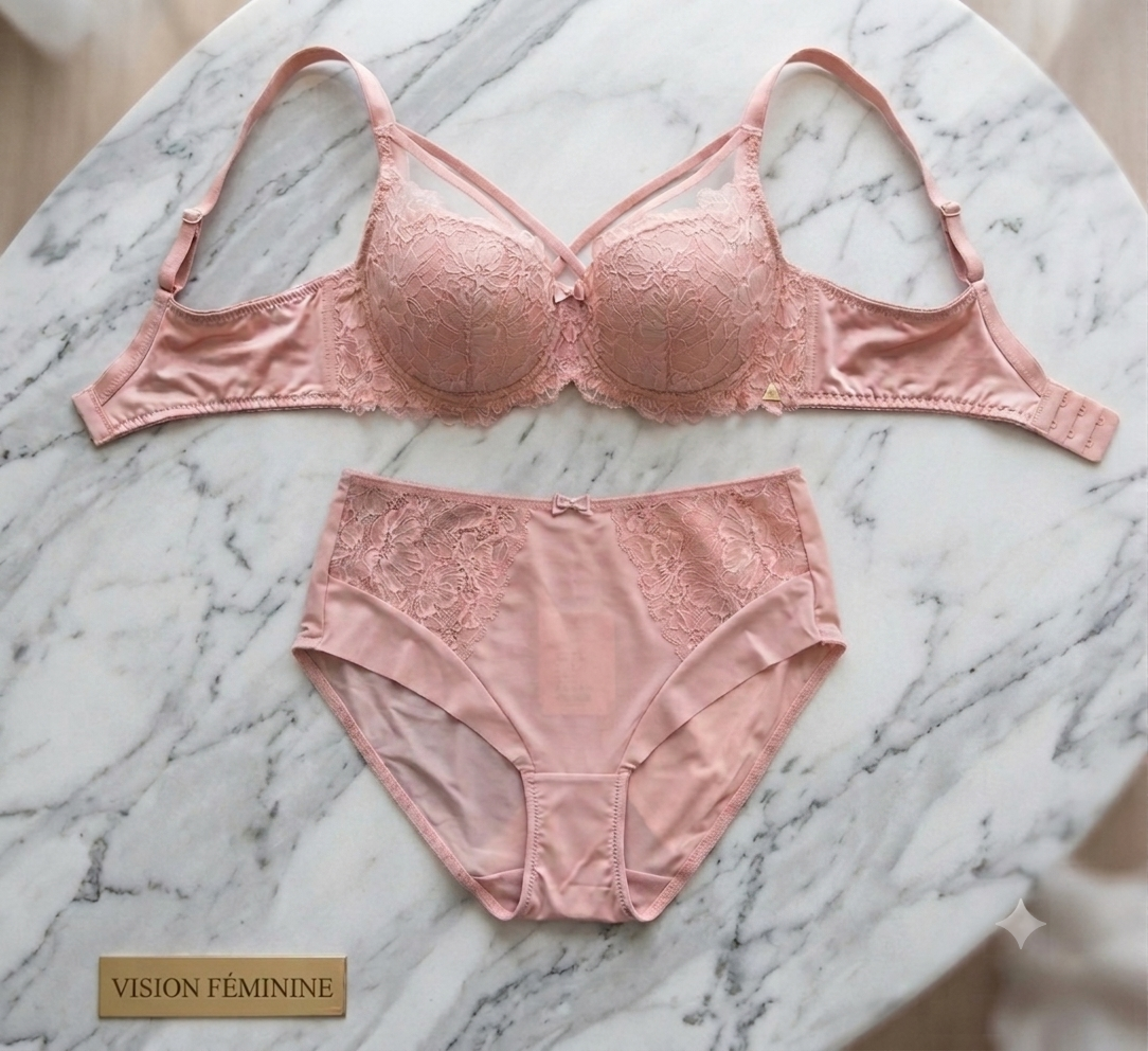 Culotte Taille Haute Dentelle Rose Poudré