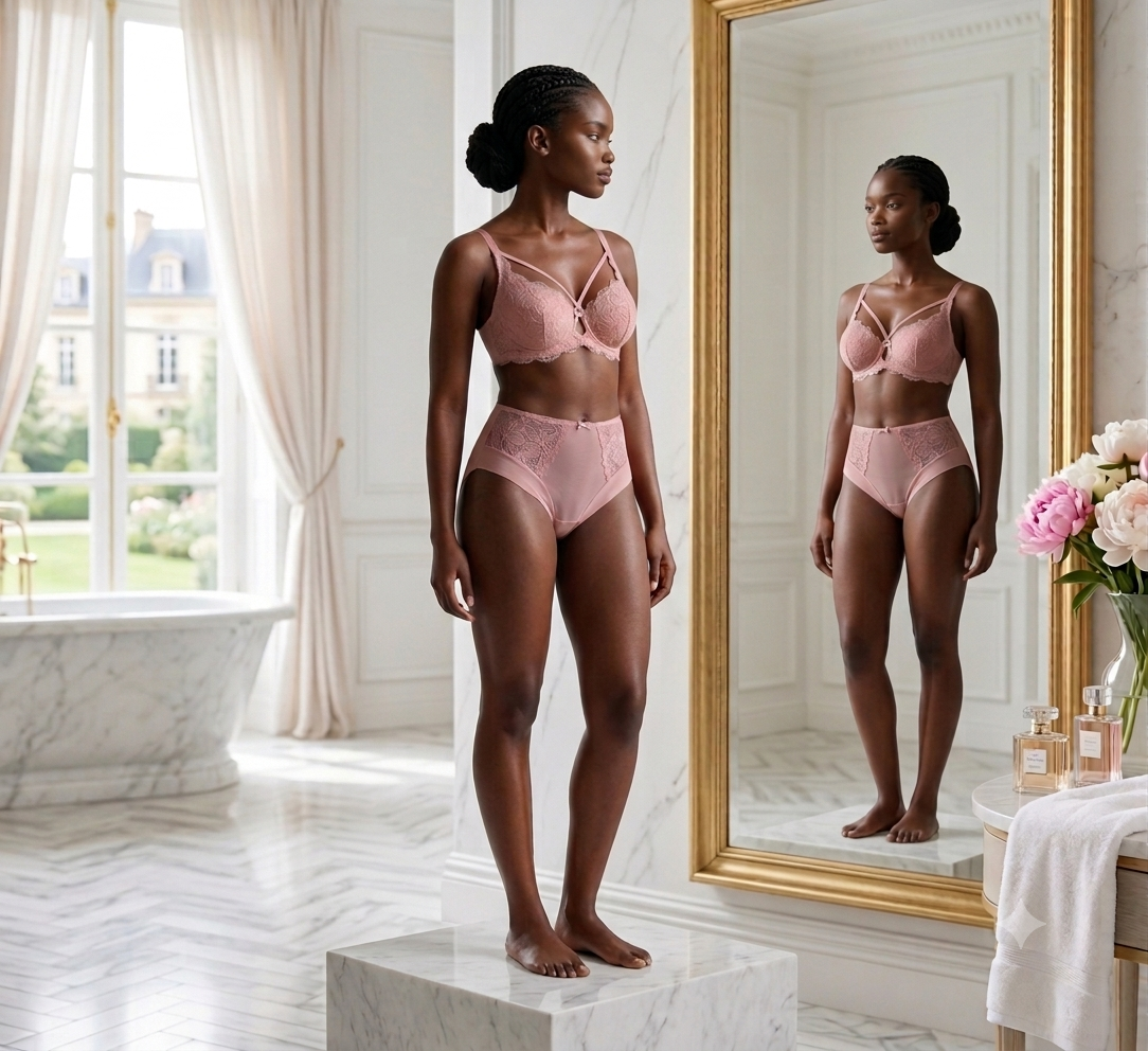 Culotte Taille Haute Dentelle Rose Poudré